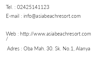 Asia Beach Resort & Spa iletiim bilgileri